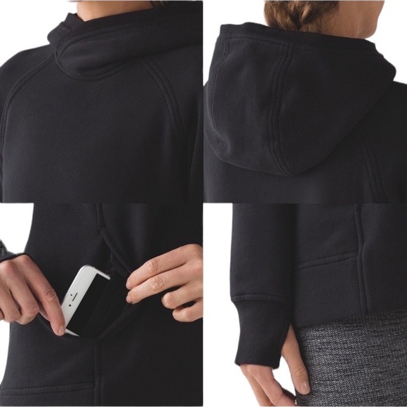 LULULEMON ATHLETICA Fleece Please Pullover Hooded Sweatshirt Black size 4 - Picture 15 of 16